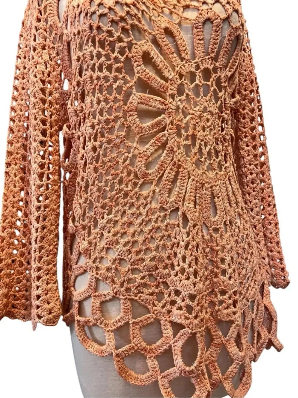 Tempo Paris Crochet Lace Tunic - Rose and metallic silver medium